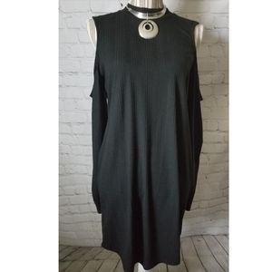 Women's Black Cold-shoulder Long-sleeve Dress